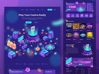 BatBet Casino Landing Page blackjack card casino gradient header illustrations isometric landing page luxury roulette ui