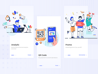 Onboarding Payment App app blue character clean design finance illustration ios mobile money onboarding outline payment ui uiux