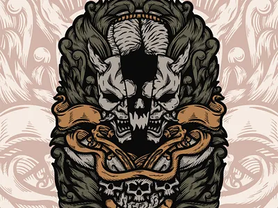 hannya mask with detailed baroque hand drawn baroque hand drawn hannya illustration indonesia skull