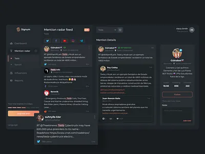 Sales Signals - Signum.ai cards comment dark dashboard feed lead mention sales search sketch social twitter ui ux
