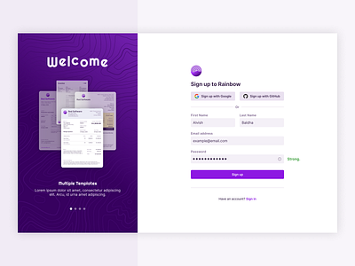 Sign up page app design form invoice template invoicing product design purple rainbow sign in sign up typography ui ux web app web design