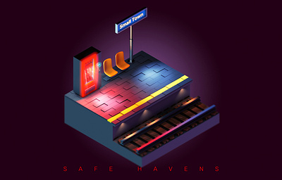 Safe Havens No. 3: The Train Station 3d 3d art art direction cgi cinema4d digital art lowpoly