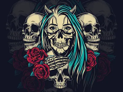 Chicano Girl and 3 skulls adobe illustrator chicano chicano girl color graphic design horror retro skull skull art skull design skull illustration skulls vector vector illustration vintage