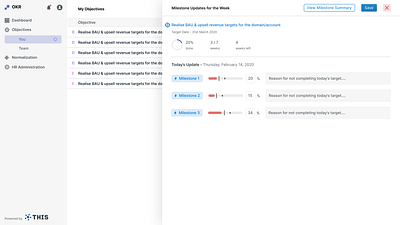 Employee updates milestones every week for an Objective ui design ux design web design