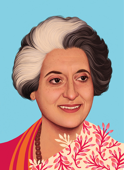 Indira Gandhi digital drawn editorial folioart illustration magazine cover mercedes debellard portrait realist