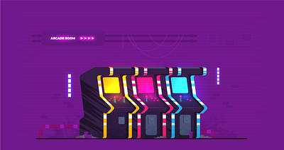 Retro arcade machine in cyberpunk setting arcade arcade game cyberpunk design flat illustration machine vector