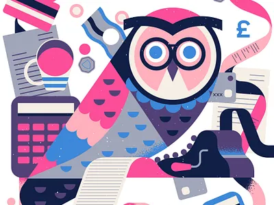 Wise With Money digital editorial finance folioart graphic illustration money owen davey owl texture