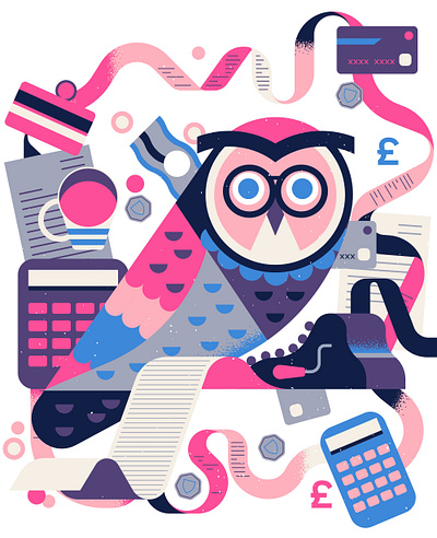 Wise With Money digital editorial finance folioart graphic illustration money owen davey owl texture