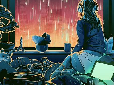 You There alexander wells cityscape digital folioart graphic home illustration interior rain window woman