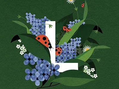 Ladybird alphabet botanical digital floral folioart illustration nature pattern plants sally caulwell vector wildlife