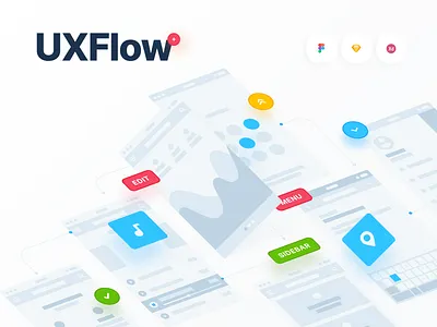 UXFlow Wireframe Prototyping System bpm cjm figma flow flowchart free freebie mindmap mobile prototype sitemap sketch system system maps tools userflow ux web wireframe xd