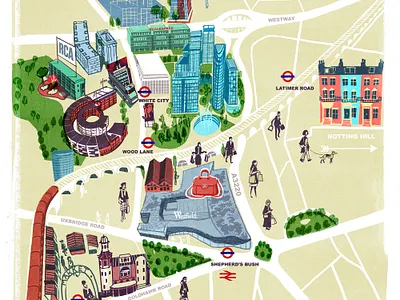 White City Living alex green architecture buildings digital drawn folioart illustration line london map