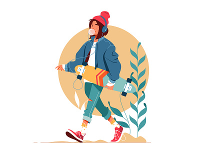 Girl walking outside character flat illustration kit8 outside vector walking woman