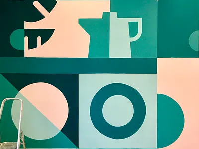 Studio Mural architecture artwork coffee drawing green illustration illustrator interior morning mural painting plants space studio working space