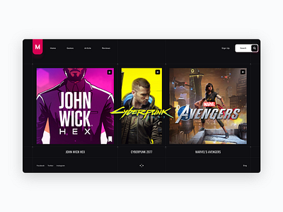 M Mag animation app blog concept cyberpunk dark design flat game hub game store games gaming gradient illustration johnwick marvel minimal ui ux website