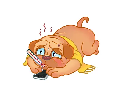 Sick pug during isolation of COVID-19 animal character design cold coronavirus covid 19 dog health home illustration ipad mask procreate pug quarantine sick social distancing stayathome sticker telegram virus