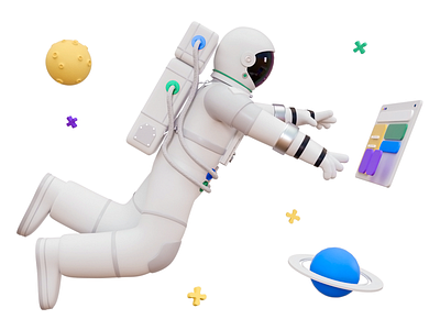 Astronaut 3d art astronaut blender c4d cinema 4d earth felic art float illustration job model planet point space start suit touch univers white