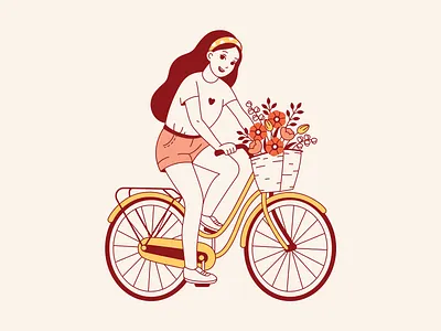 Summer bike character characterdesign clean cute cute art flower girl illustraion minimal plants spring summer vector vectorart vintage