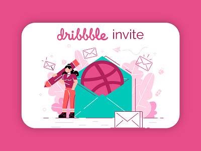 dribbble invite design designer dribbble dribbble best shot dribbble invitation dribbble invite free invite giveaway graphic design illustration invite join dribbble mail man pencil pink shauryavasa vector