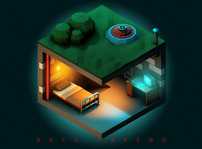 Safe Havens No. 1: The Bunker 3d 3d art art direction cgi cinema4d digital art fantasy art lowpoly