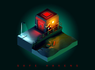 Safe Havens No. 2: The Harbor 3d 3d art art direction cgi cinema4d digital art fantasy art lowpoly