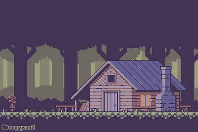 Cabin deep in the forest 16bit 8bit artwork design environment design game design illustration pixel art pixelart retro