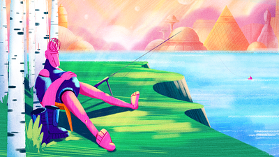 Chilling out birch character chilling out city concept design fishing illustration man nature quarantine relax river vacation vector