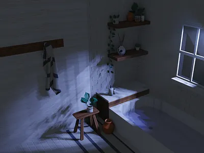 Day & Night Bathroom 🛀🏻 3d 3d art bathroom blender blender3d c4d day design light lights mood night plants