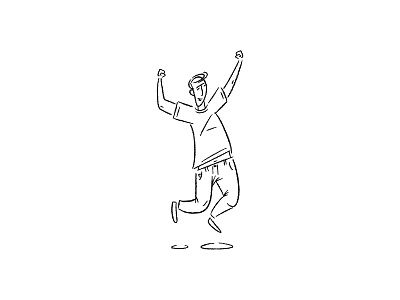 Happy jumping man. black and white cartoon character doodle funny hand drawn handdrawn happy happy jump illustration jump jumping man man quirky sketch vector