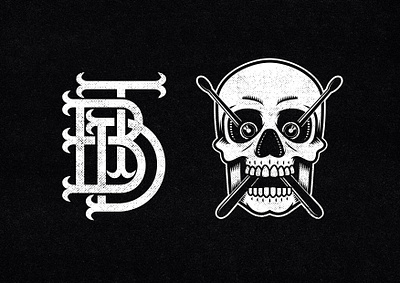 DRUM LOGO bold branding design drums drumstick drumsticks illustration illustrator kawaii monochrome monogram skull skull logo skullart skulls vector