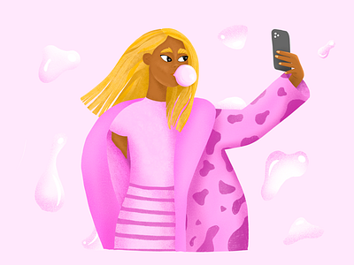 Gum girl 2d art flat illustration gum illustration pink procreate woman