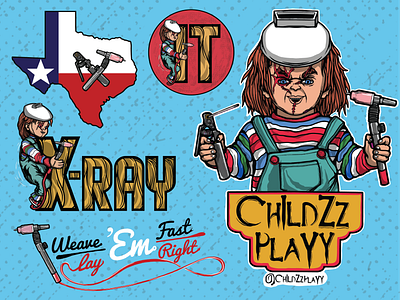 Childzplay Design Pack branding chucky creepy halftone horror horror art illustration movie pulp art screen print sticker tshirt typogaphy vintage welder