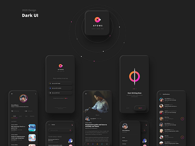 Blog App | Atoms application dark app design farm gradient mobile app mobile app design product design ui ux