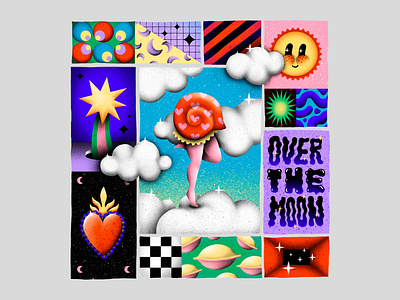 ☁️ OVER THE MOON ☁️ brushes clouds colorful illustration illustrator patterns photoshop smiley face stars texture