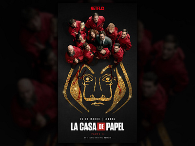 Key Visual for Netflix series La Casa de Papel blood branding casa de papel communication design gold graphic heist la casa de papel lcdp logo mockup money money heist netflix nugget papel typography