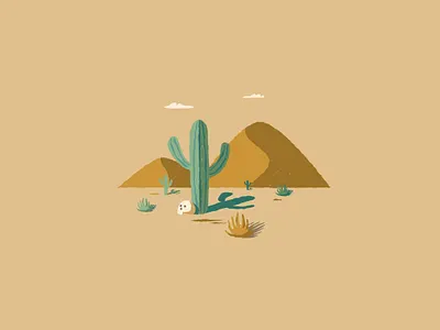 Cactus in desert background cactus desert design illustration illustrator plants retro skull vector west