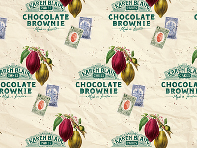 Karen Blair Cakes Brownie Wrap Packaging bakery brownies cakes chocolate food identity logo packaging paper stamps vintage wax paper wrap