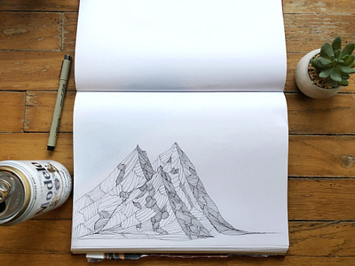 Tuesday Night beer black and white drawn illustration line work lines mountains pen and ink sketchbook wild