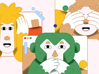 Turning a blind eye character editorial illustration monkey texture vector web