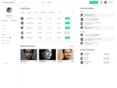 Houses of Friends - Find Friends app booking app bright dashboard app design houses ui ux web app