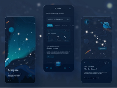 Stargaze constellation darkmode interfacedesign sky stargazing stars uidesign uxdesign visual design