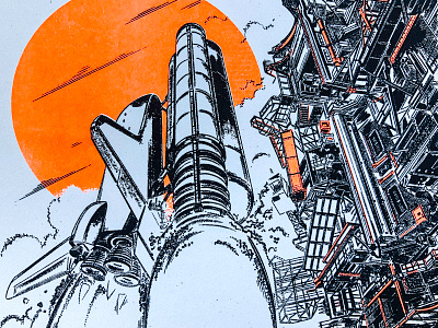 Space Shuttle Risograph Print astronaut illustration launch nasa poster procreate riso risograph rocket space shuttle