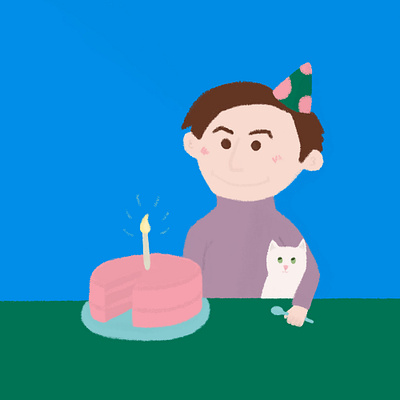 Birthday postcard! birthday birthday cake birthday card birthday party cake cat design digital illustration happy birthday illustration