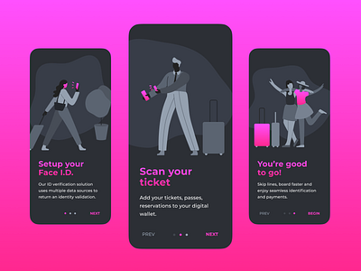 Biometric Profile Onboarding Flow biometric face scan illustration mobile app onboarding screens ui design