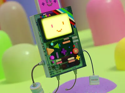 meg/boy colour 3d adventure blender characters cute illustration robot toy vector