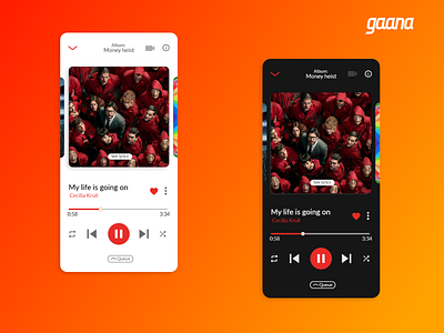 Gaana Music app | Media Player redesign adobexd app app design application dark dark theme darkmode darkui gaana indian light mode mediaplayer music musicapp redesign concept revamp ui uidesign uiuxdesign ux