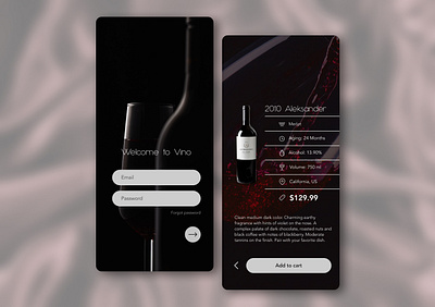 Vino — wine delivery service dark mode design graphicdesign ingakot minimalistic ui ui design uidesign uxui webdesign