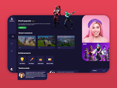 Ninja Gaming Profile Page coaching design esports gaming product design ui