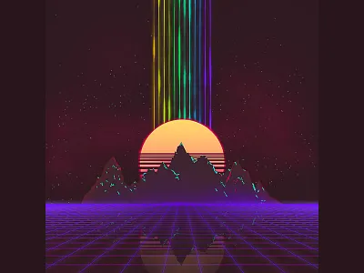 The Grid game landscape moon mountain purple rainbow retro space sun synthwave vintage virtual