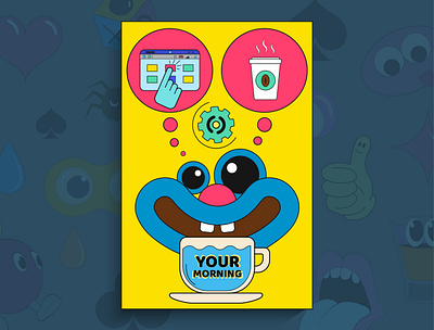 Bright art illustration in cartoon style art cartoon coffee comic computer cup graffiti morning mouth music pop smile sound tablet think thoughts vector wake up wow your